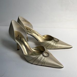 Gold Satin Evening Heels Prom Shoes